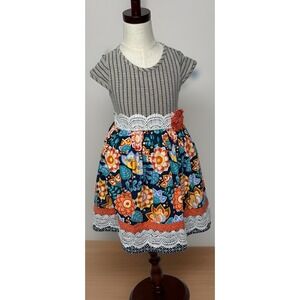 Counting Daisies Size 6  Girls Multicolor Floral Lace Trim Dress Cap Sleeves